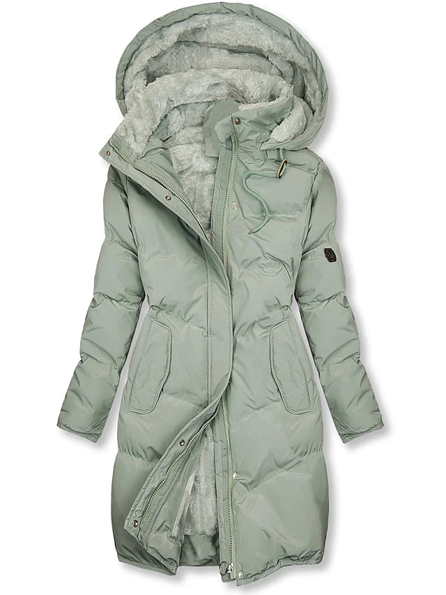 Winterjacke Damen Gefüttert Mit Kapuze | Lang Mit Reißverschluss und Knöpfen