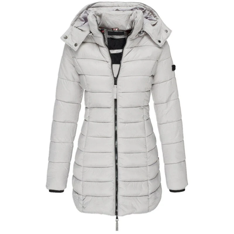 Winterjacke Damen Gefüttert Mit Kapuze | Lang Mit Reißverschluss und Taschen - Image 7