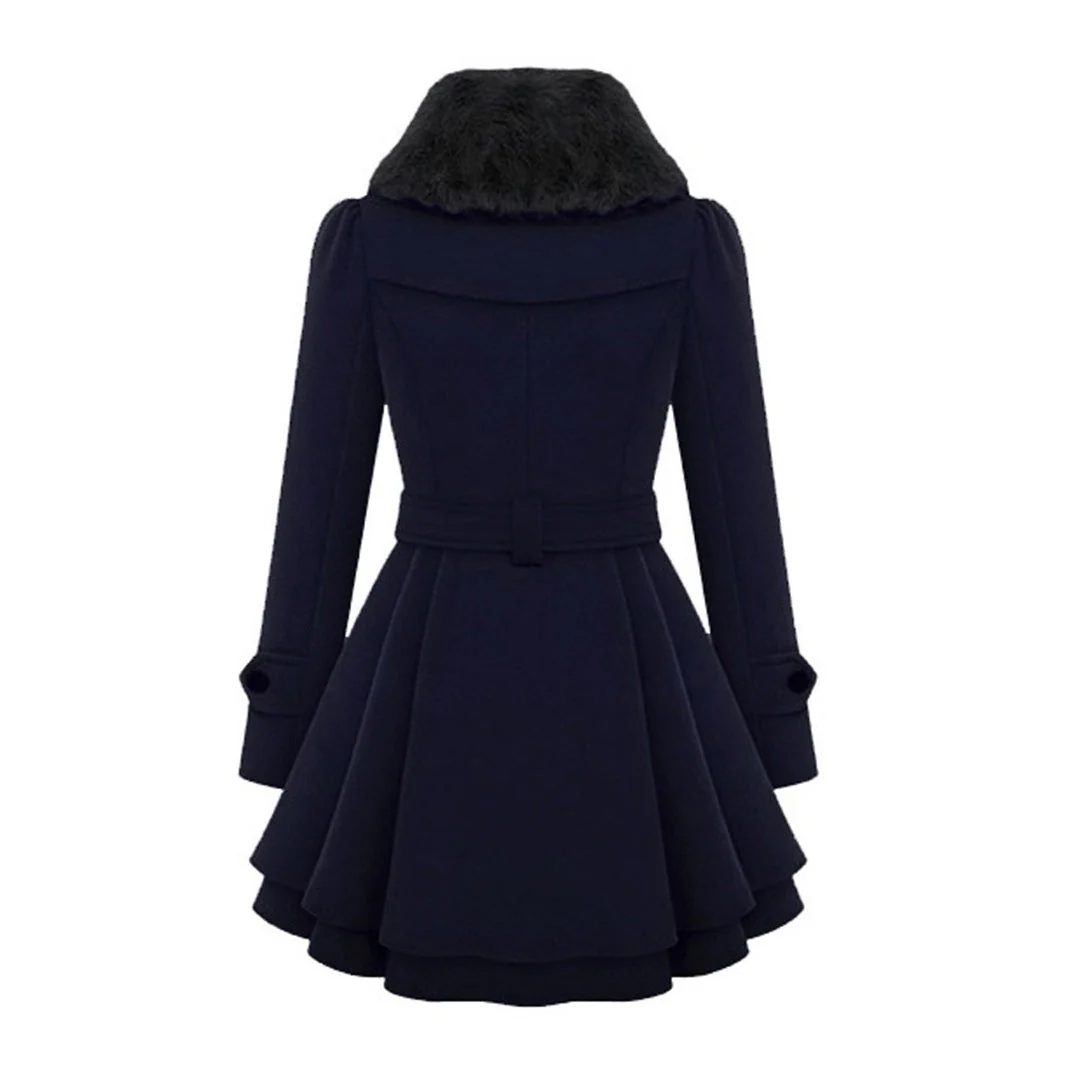Winterjacke Damen Lang Mit Gürtel und Kapuze | Mit Knöpfen und Seitentaschen - Image 3
