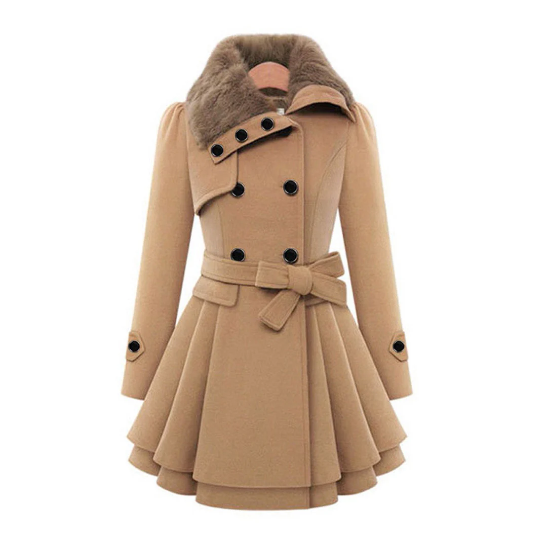 Winterjacke Damen Lang Mit Gürtel und Kapuze | Mit Knöpfen und Seitentaschen - Image 4