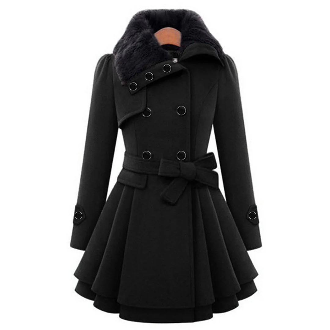 Winterjacke Damen Lang Mit Gürtel und Kapuze | Mit Knöpfen und Seitentaschen - Image 5