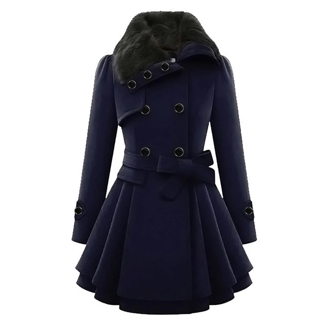 Winterjacke Damen Lang Mit Gürtel und Kapuze | Mit Knöpfen und Seitentaschen - Image 6