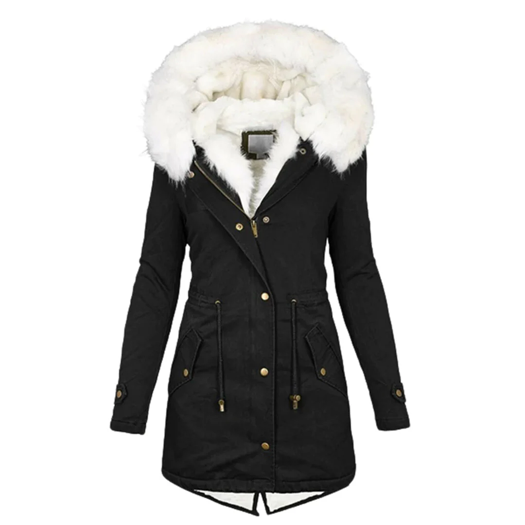 Winterjacke Damen Lang Mit Kapuze | Parka Mit Reißverschluss und Kordelzug - Image 3