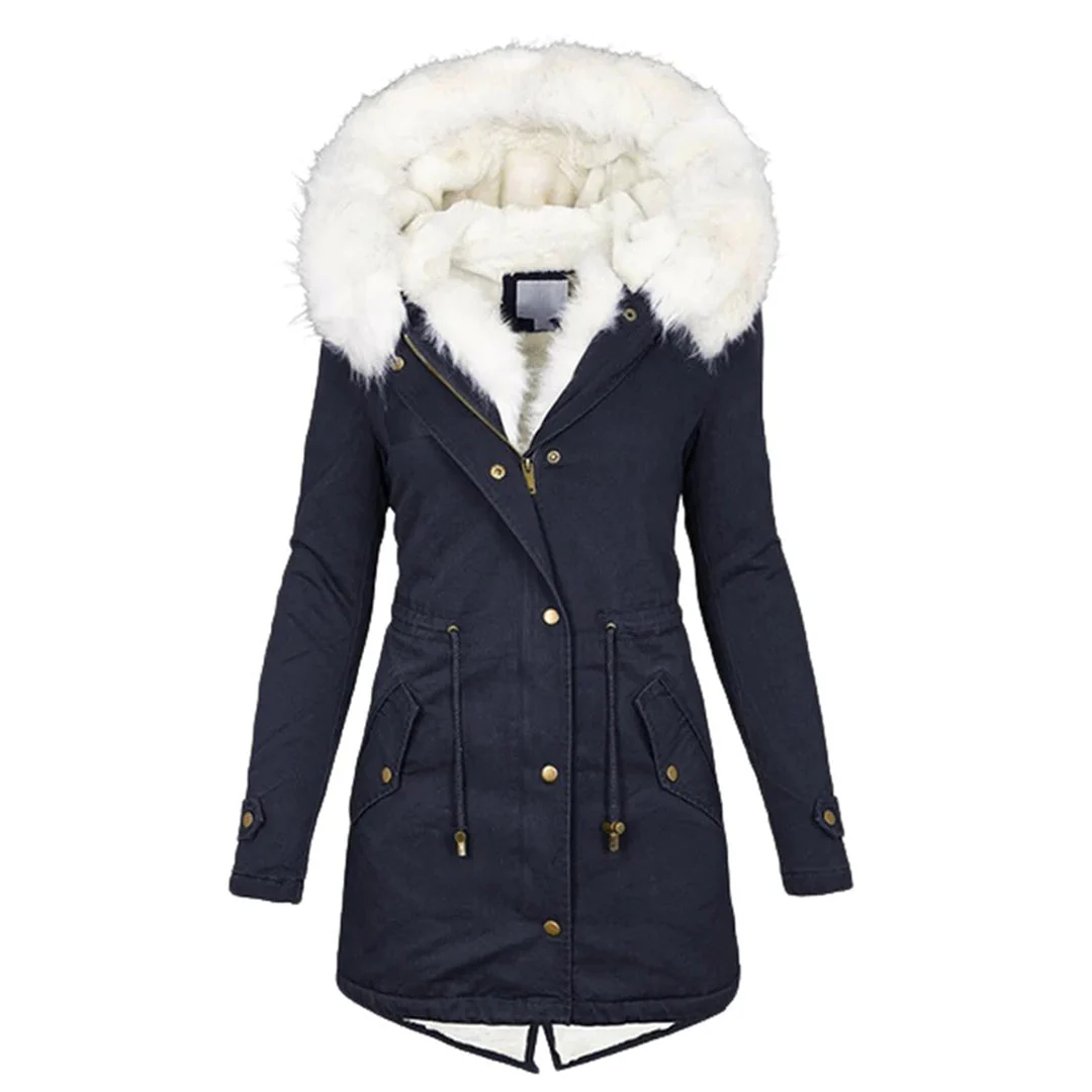 Winterjacke Damen Lang Mit Kapuze | Parka Mit Reißverschluss und Kordelzug - Image 4