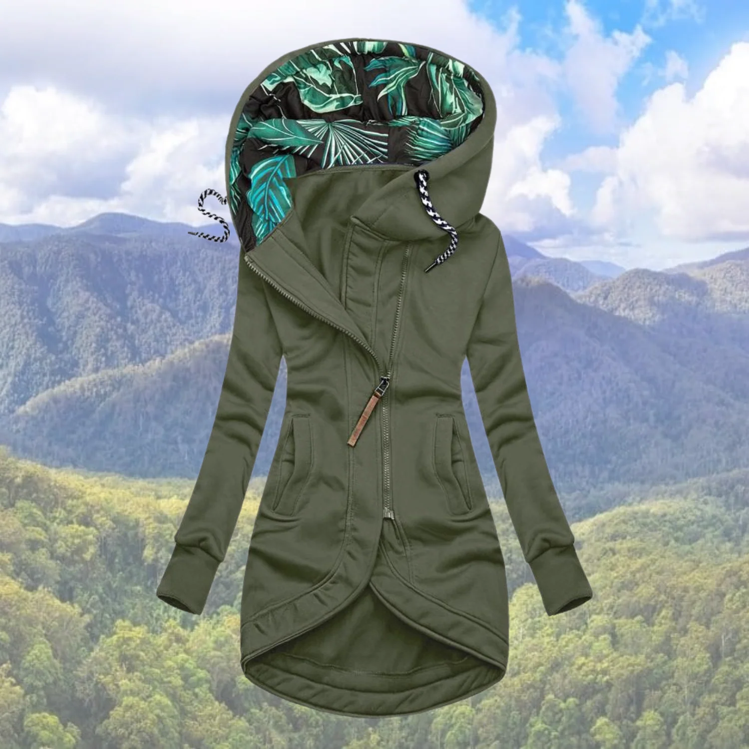 Winterjacke Damen Mit Kapuze | Asymmetrischer Reißverschluss Lang