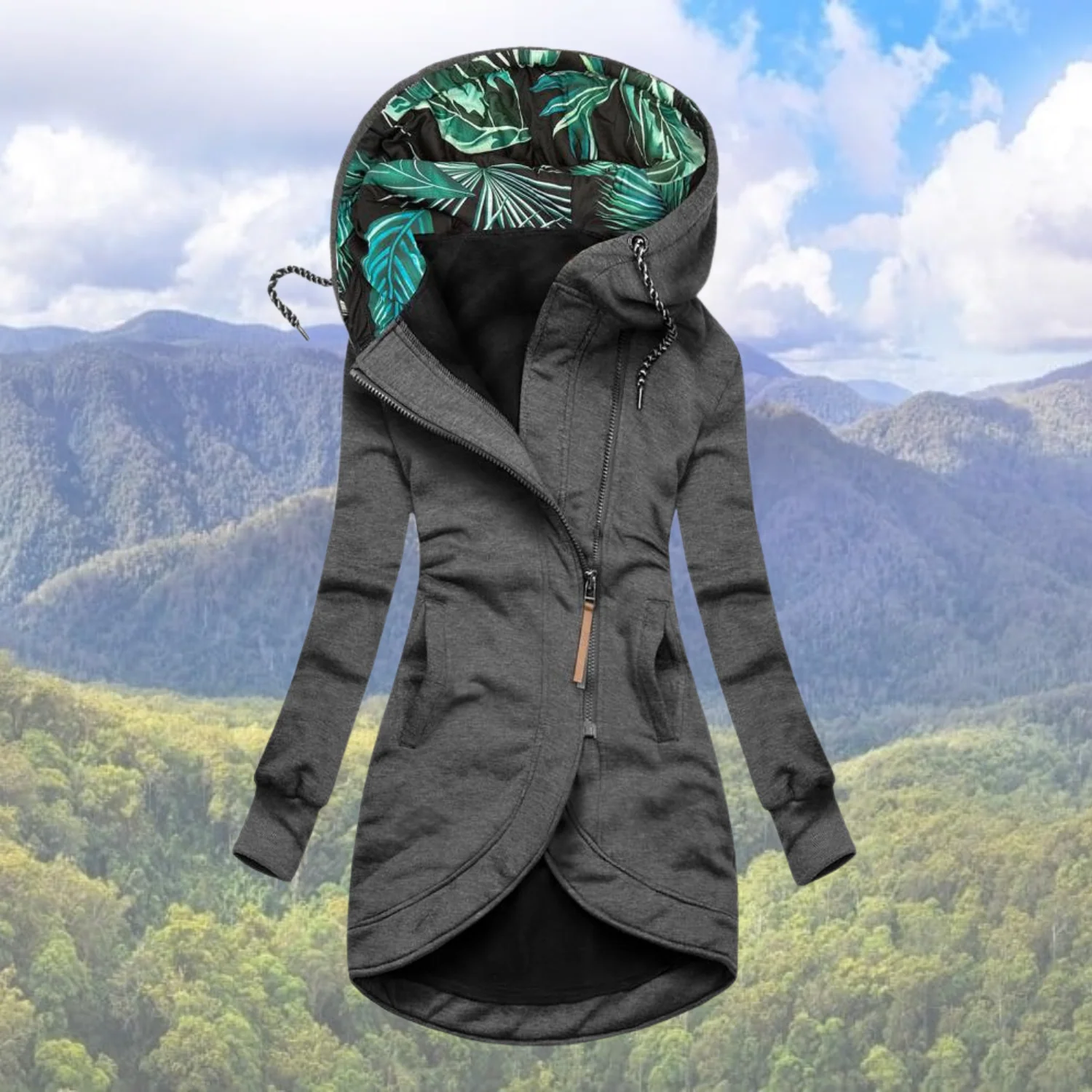 Winterjacke Damen Mit Kapuze | Asymmetrischer Reißverschluss Lang - Image 3