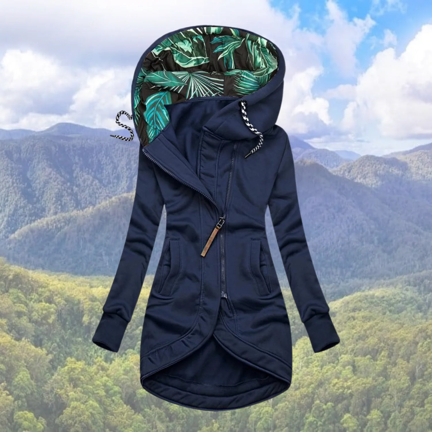 Winterjacke Damen Mit Kapuze | Asymmetrischer Reißverschluss Lang - Image 4