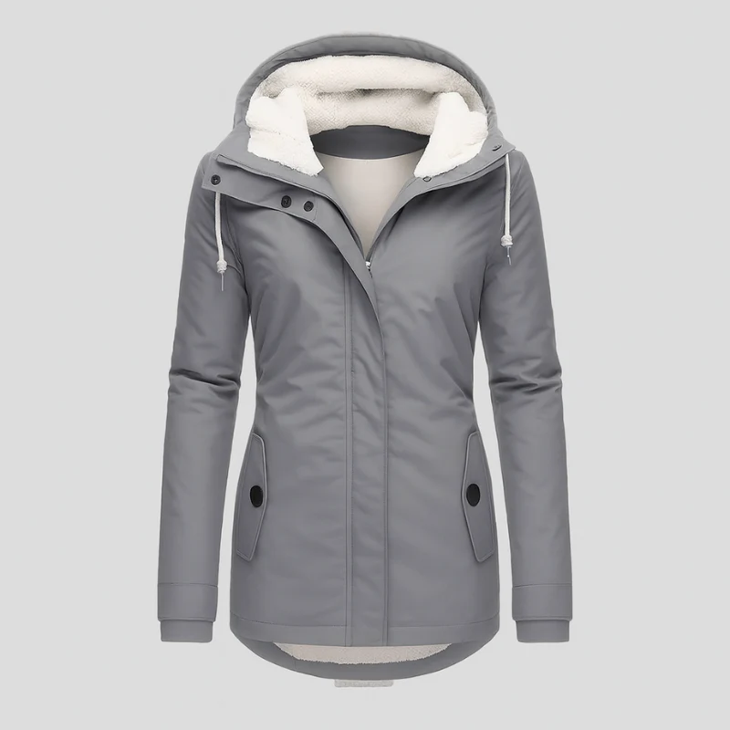 Winterjacke für Damen mit Kapuze und kuscheligem Futter – lange Ärmel