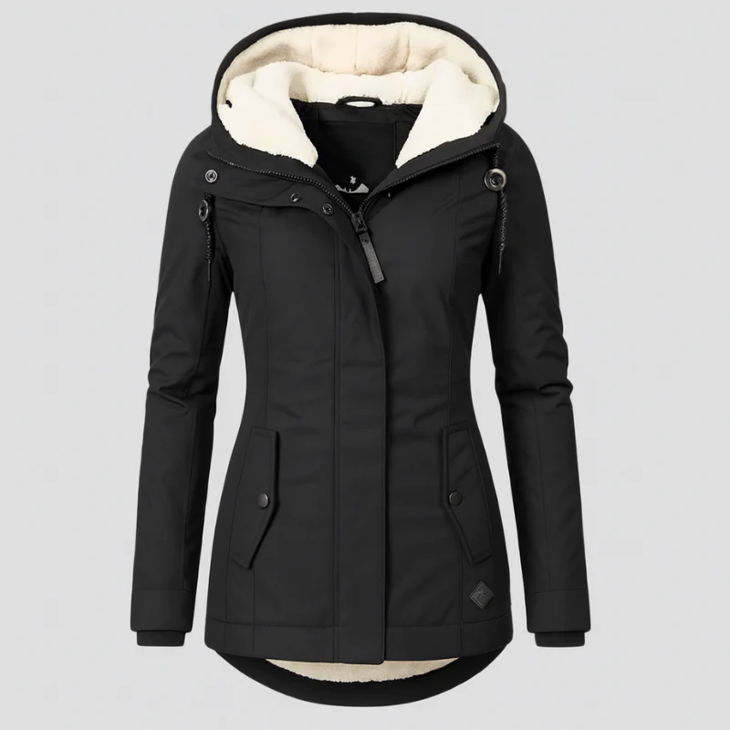 Winterjacke für Damen mit Kapuze und kuscheligem Futter – lange Ärmel - Image 2