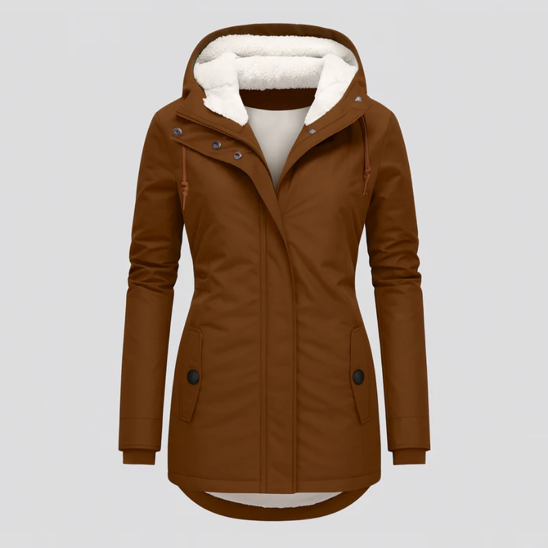 Winterjacke für Damen mit Kapuze und kuscheligem Futter – lange Ärmel - Image 4