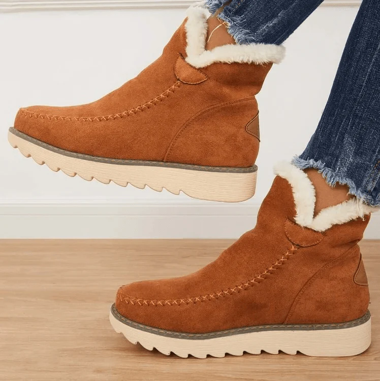Winterschuhe Damen | Knöchelhoch mit Mittlerer Sohle und Fellbesatz