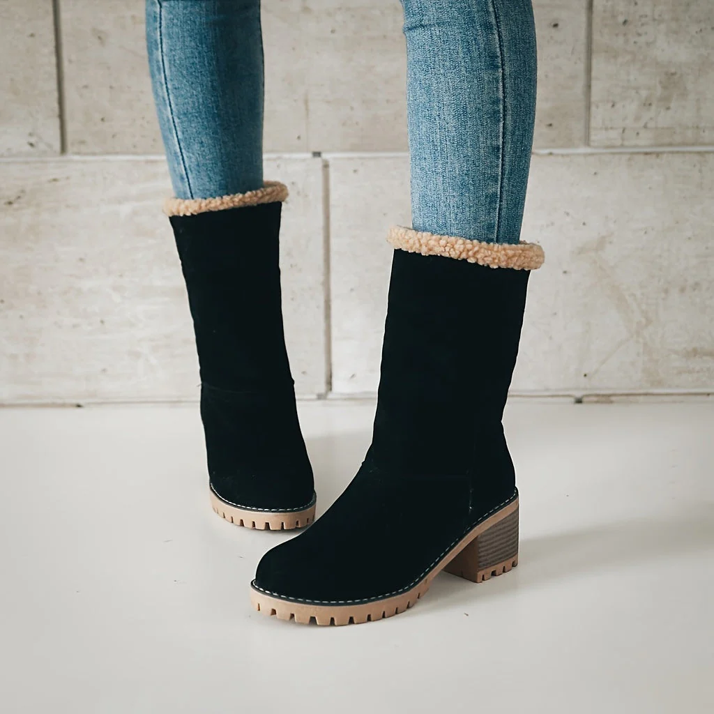 Winterschuhe Damen | Slip-On Stiefel Mit Blockabsatz - Image 3