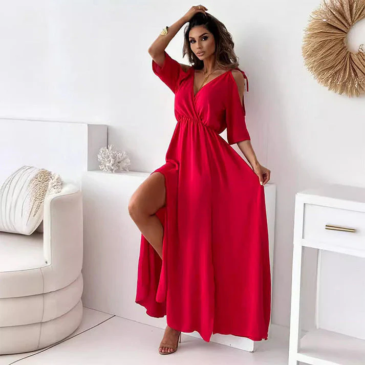 ZELINDA - LANGES KLEID MIT V-AUSSCHNITT - Image 4