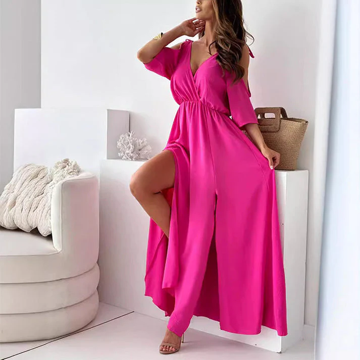 ZELINDA - LANGES KLEID MIT V-AUSSCHNITT - Image 9