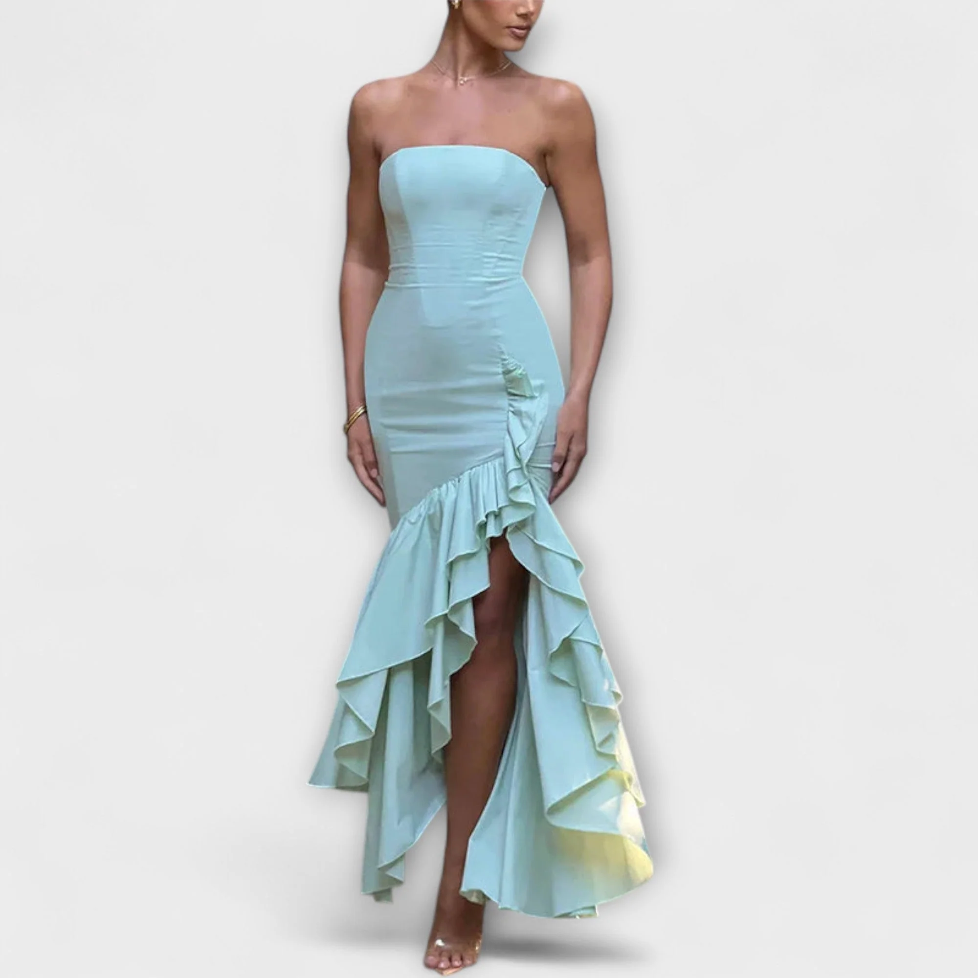 Zuri - Asymmetrisches Off-Shoulder Maxi-Kleid in Slim Fit - Image 6