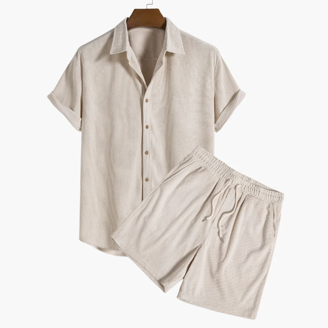 Zweiteiliges Cord-Set mit Kurzarmhemd - Herren Outfit