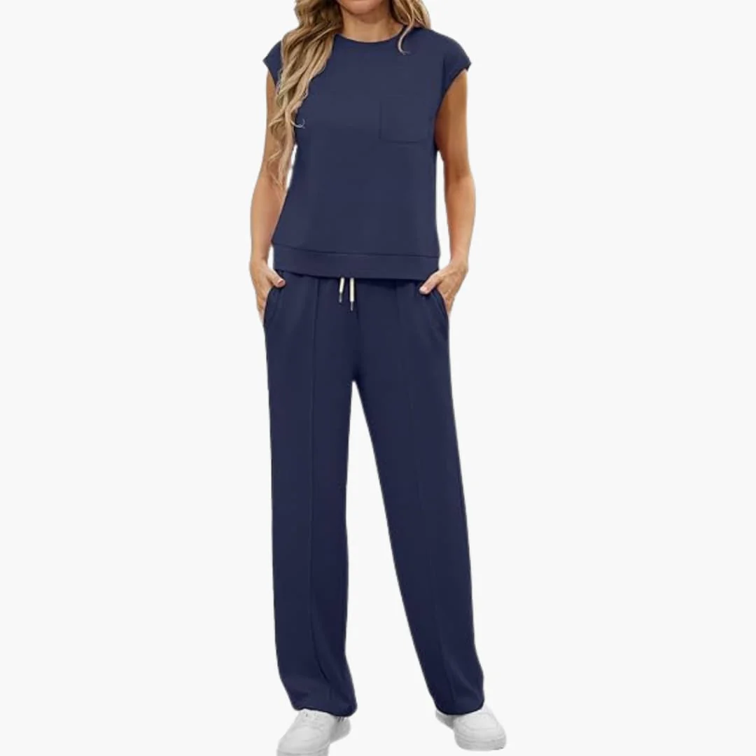 Zweiteiliges Sommer Set für Damen mit Kappärmeln und Taschen - Image 3