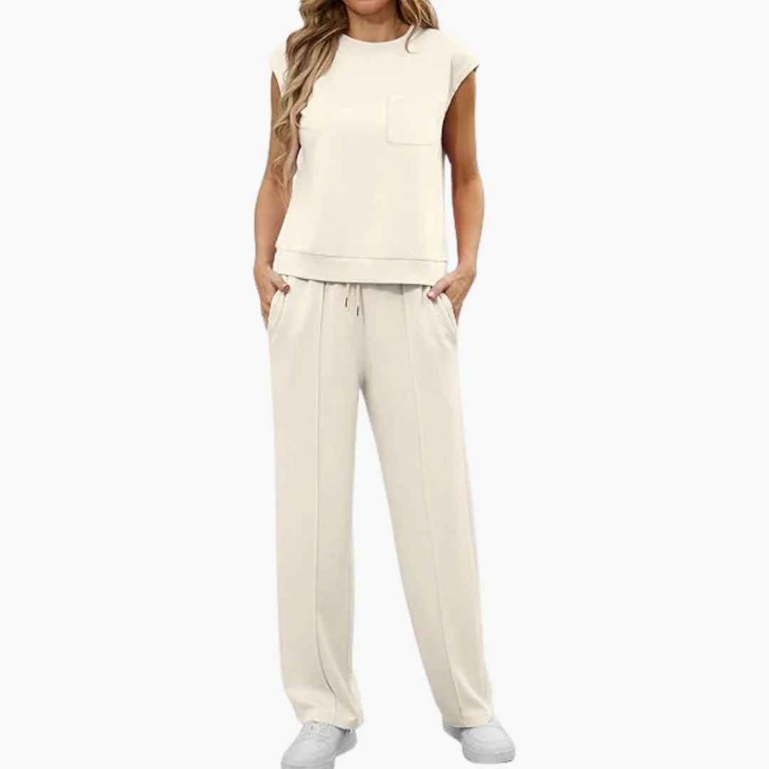 Zweiteiliges Sommer Set für Damen mit Kappärmeln und Taschen - Image 5
