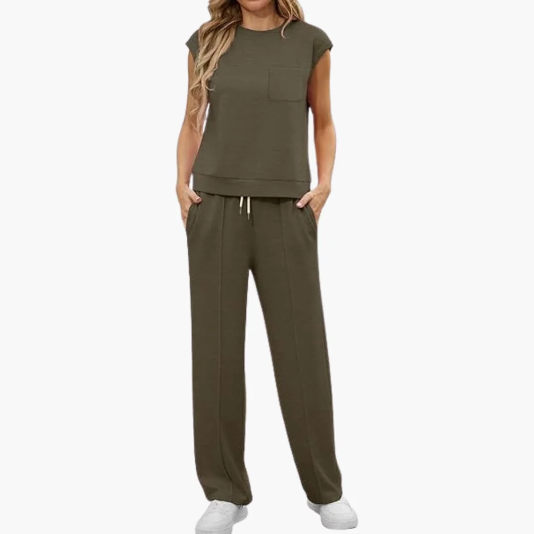 Zweiteiliges Sommer Set für Damen mit Kappärmeln und Taschen - Image 6